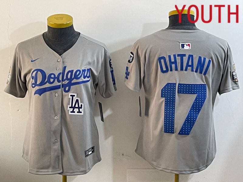 Youth Los Angeles Dodgers #17 Ohtani Grey Game 2024 Nike MLB Jersey style 1205->youth mlb jersey->Youth Jersey